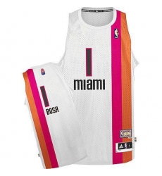 Men's Adidas Miami Heat #1 Chris Bosh Authentic White ABA Hardwood Classic NBA Jersey