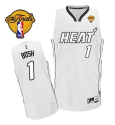 Men's Adidas Miami Heat #1 Chris Bosh Authentic White On White Finals Patch NBA Jersey