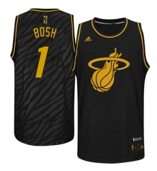 Men's Adidas Miami Heat #1 Chris Bosh Swingman Black Precious Metals Fashion NBA Jersey