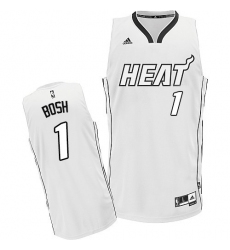 Men's Adidas Miami Heat #1 Chris Bosh Swingman White On White NBA Jersey