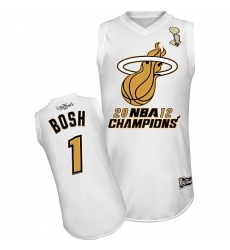 Men's Majestic Miami Heat #1 Chris Bosh Authentic White Finals Champions NBA Jersey