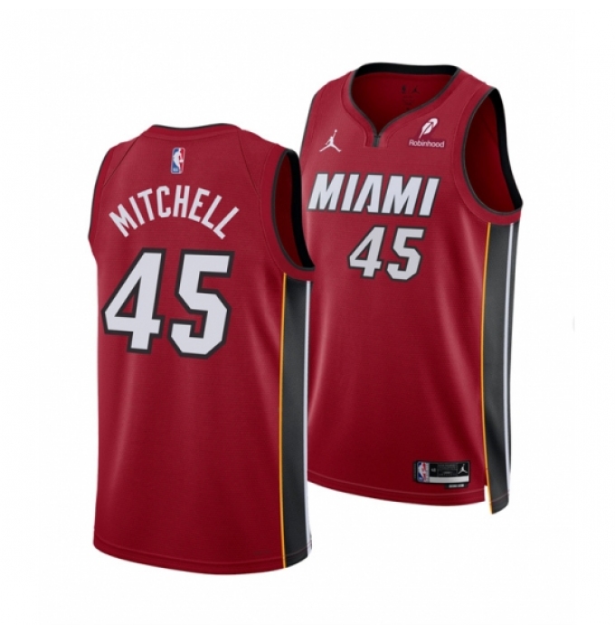 Men's Miami Heat #45 Davion Mitchell Red 2025 Statement Edition Swingman Stitched Basketball Jersey