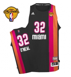 Men's Adidas Miami Heat #32 Shaquille O'Neal Swingman Black ABA Hardwood Classic Finals Patch NBA Jersey