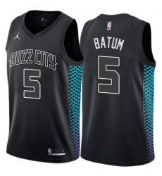 Men's Nike Jordan Charlotte Hornets #5 Nicolas Batum Authentic Black NBA Jersey - City Edition