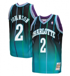 Men's Charlotte Hornets #2 Larry Johnson Teal Black Throwback Stitched Jersey