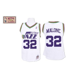 Men's Mitchell and Ness Utah Jazz #32 Karl Malone Swingman White Throwback NBA Jersey