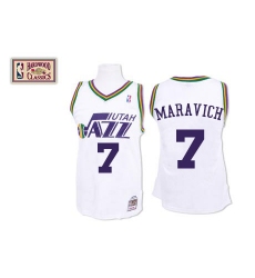 Men's Mitchell and Ness Utah Jazz #7 Pete Maravich Authentic White Throwback NBA Jersey