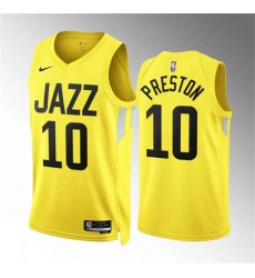 Men's Utah Jazz #10 Jason Preston Yellow Association Edition Stitched Basketball Jersey