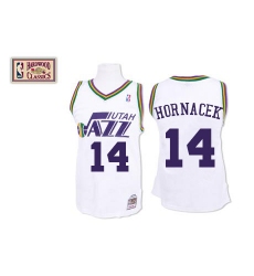 Men's Mitchell and Ness Utah Jazz #14 Jeff Hornacek Authentic White Throwback NBA Jersey