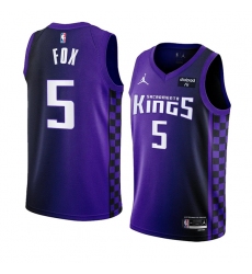 Men's Sacramento Kings #5 De’Aaron Fox Purple 2023-24 Statement Edition Swingman Stitched Jersey