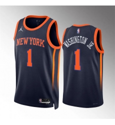 Men's New Yok Knicks #1 Duane Washington Jr Navy Statement Edition Stitched Basketball Jersey