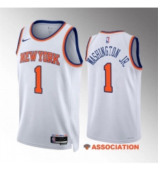 Men's New Yok Knicks #1 Duane Washington Jr White Association Edition Stitched Basketball Jersey