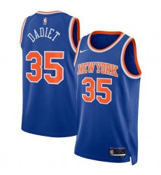 Men's New Yok Knicks #35 Pacome Dadiet Blue 2024 Draft Icon Edition Swingman Stitched Basketball Jersey