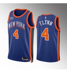 Men's New Yok Knicks #4 Malachi Flynn Blue 2023-24 City Edition Stitched Basketball Jersey