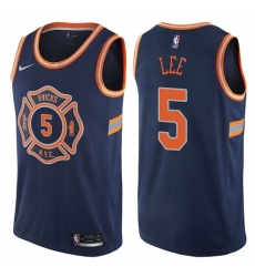 Men's Nike New York Knicks #5 Courtney Lee Authentic Navy Blue NBA Jersey - City Edition