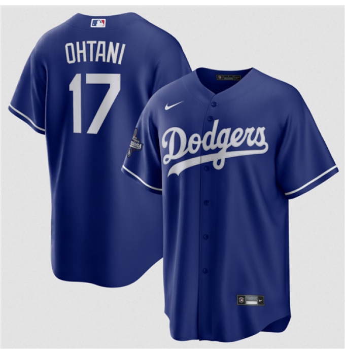 Men's Los Angeles Dodgers #17 Shohei Ohtani Blue 2025 World Series Champions Stitched Baseball Jersey