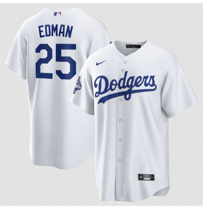 Men's Los Angeles Dodgers #25 Tommy Edman White 2025 World Series Champions Home Cool Base Stitched Baseball Jersey