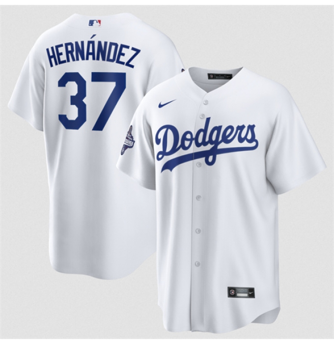Men's Los Angeles Dodgers #37 Teoscar Hernández White 2025 World Series Champions Stitched Baseball Jersey