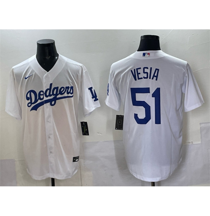 Men's Los Angeles Dodgers #51 Alex Vesia White Cool Base Stitched Baseball Jersey