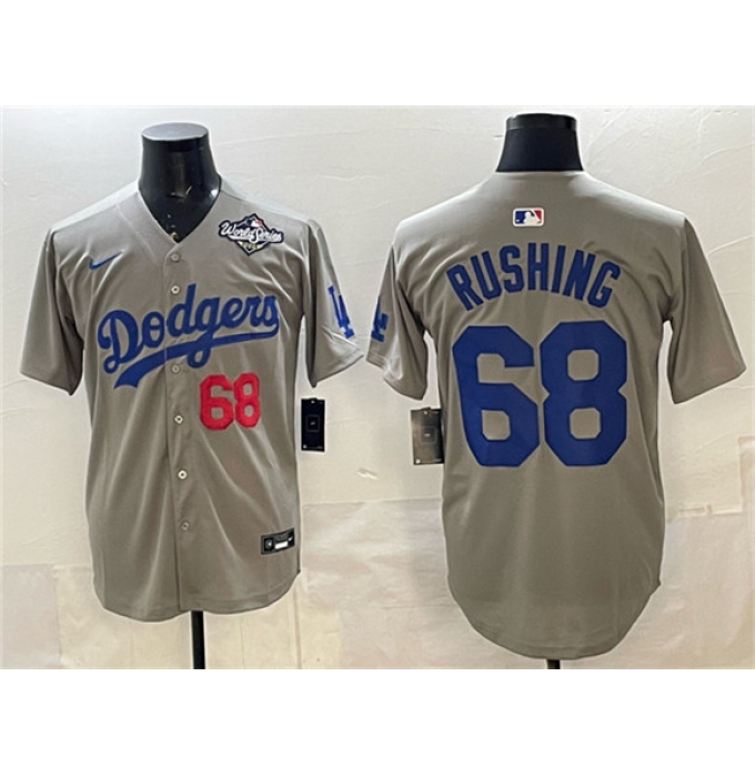 Men's Los Angeles Dodgers #68 Dalton Rushing Gray 2025 World Series Limited Stitched Baseball Jersey