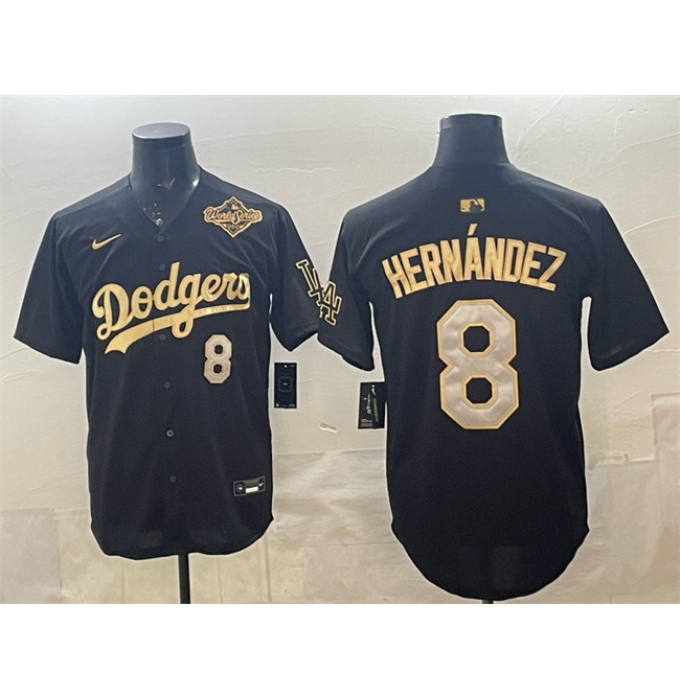Men's Los Angeles Dodgers #8 Enrique Hernández Black Gold 2025 World Series Limited Stitched Baseball Jersey