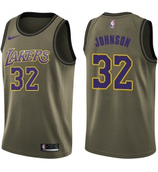 Youth Nike Los Angeles Lakers #32 Magic Johnson Swingman Green Salute to Service NBA Jersey