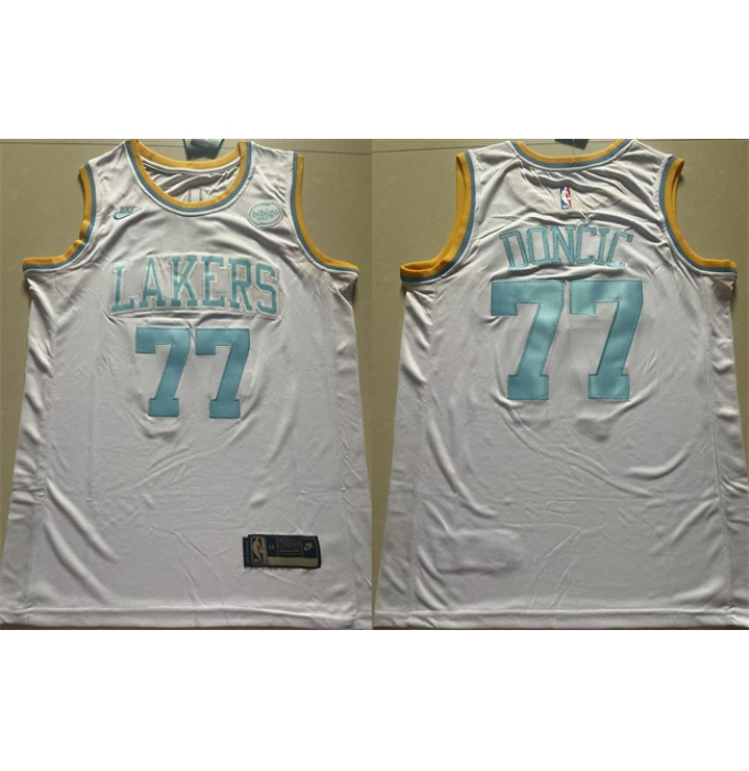 Men's Los Angeles Lakers #77 Luka Doncic White 2025 Classic Edition Stitched Basketball Jersey