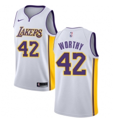 Youth Nike Los Angeles Lakers #42 James Worthy Authentic White NBA Jersey - Association Edition