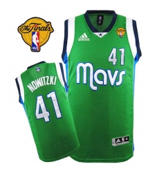 Men's Adidas Dallas Mavericks #41 Dirk Nowitzki Swingman Green Finals Patch NBA Jersey