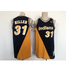 Men's Indiana Pacers #31 Reggie Miller Authentic Black-Yellow Throwback NBA Jersey