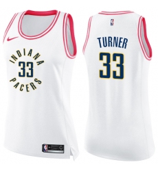 Women's Nike Indiana Pacers #33 Myles Turner Swingman White/Pink Fashion NBA Jersey