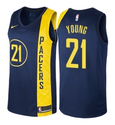 Men's Nike Indiana Pacers #21 Thaddeus Young Authentic Navy Blue NBA Jersey - City Edition