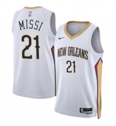 Men's New Orleans Pelicans #21 Yves Missi White 2024 Draft Association Edition Stitched Basketball Jersey