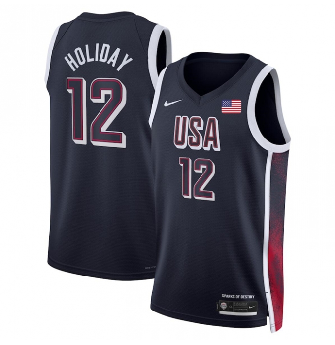 Men's USA Basketball #12 Jrue Holiday Navy 2024 Swingman Stitched Jersey