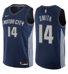 Men's Nike Detroit Pistons #14 Ish Smith Authentic Navy Blue NBA Jersey - City Edition