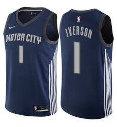 Youth Nike Detroit Pistons #1 Allen Iverson Swingman Navy Blue NBA Jersey - City Edition