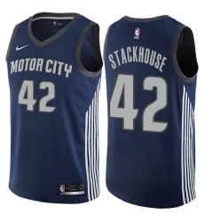 Men's Nike Detroit Pistons #42 Jerry Stackhouse Authentic Navy Blue NBA Jersey - City Edition