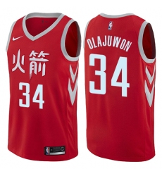 Men's Nike Houston Rockets #34 Hakeem Olajuwon Authentic Red NBA Jersey - City Edition