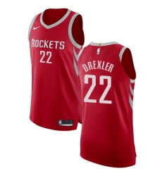 Youth Nike Houston Rockets #22 Clyde Drexler Authentic Red Road NBA Jersey - Icon Edition