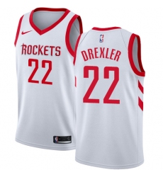 Youth Nike Houston Rockets #22 Clyde Drexler Authentic White Home NBA Jersey - Association Edition