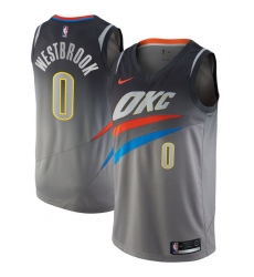 Men's Nike Oklahoma City Thunder #0 Russell Westbrook Authentic Gray NBA Jersey - City Edition