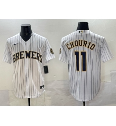 Men's Milwaukee Brewers #11 Jackson Chourio White Pinstripe 2025 With Stitched Baseball Jersey
