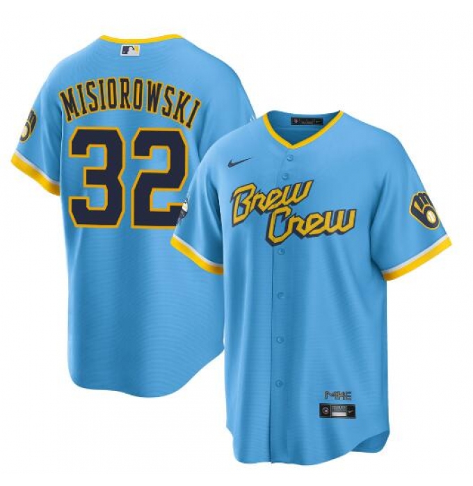 Men's Milwaukee Brewers #32 Jacob Misiorowski Powder Blue City Connect Cool Base Stitched Jersey