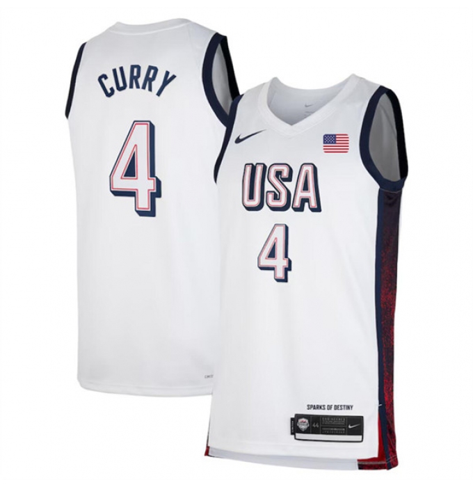 Men's USA Basketball #4 Stephen Curry White 2024 Swingman Stitched Jersey