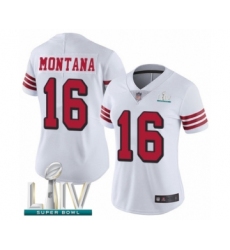 Women's San Francisco 49ers #16 Joe Montana Limited White Rush Vapor Untouchable Super Bowl LIV Bound Football Jersey