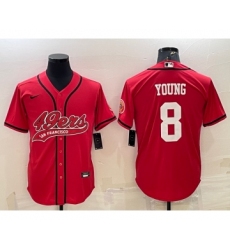 Men's San Francisco 49ers #8 Steve Young Red With Patch Cool Base Stitched Baseball Jersey