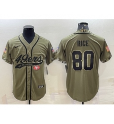 Men's San Francisco 49ers #80 Jerry Rice 2022 Olive Salute to Service Cool Base Stitched Baseball Jersey