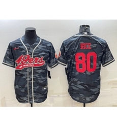 Men's San Francisco 49ers #80 Jerry Rice Grey Camo With Patch Cool Base Stitched Baseball Jersey