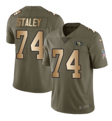 Men's Nike San Francisco 49ers #74 Joe Staley Limited Olive/Gold 2017 Salute to Service NFL Jersey