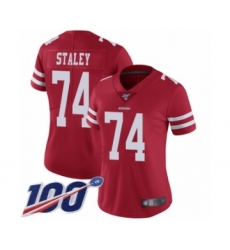 Women's San Francisco 49ers #74 Joe Staley Red Team Color Vapor Untouchable Limited Player 100th Season Football Jersey